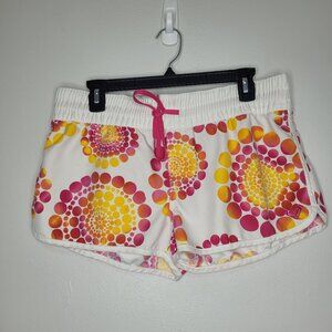 Y2k Roxy white orange pink geometric print pull on surf shorts size 11 FLAW